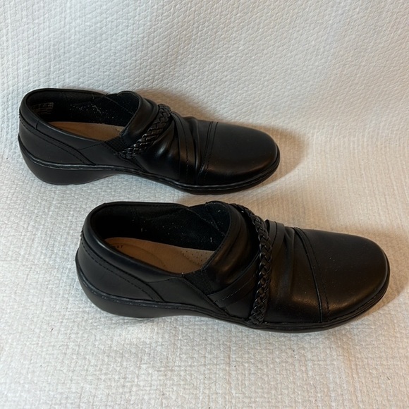 Clarks Black Leather Cora Braid Shoe Slip On Clog Loafer size 7 NARROW‎ - Picture 5 of 9